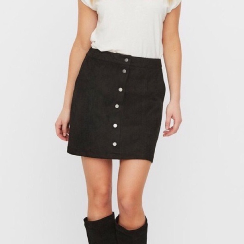 GAP Black Suede Button Mini Skirt